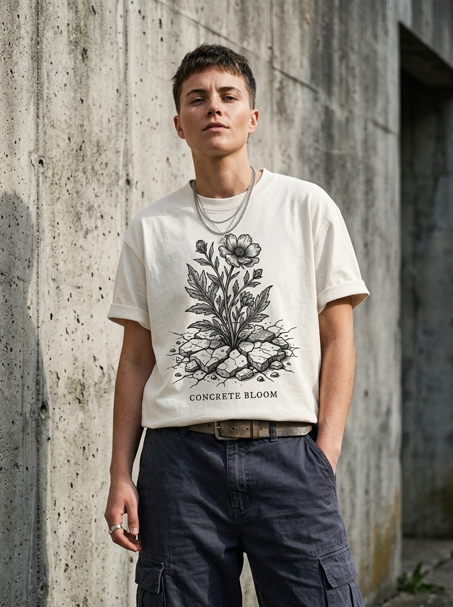 T-Shirt Oversize Concrete Bloom – getragen