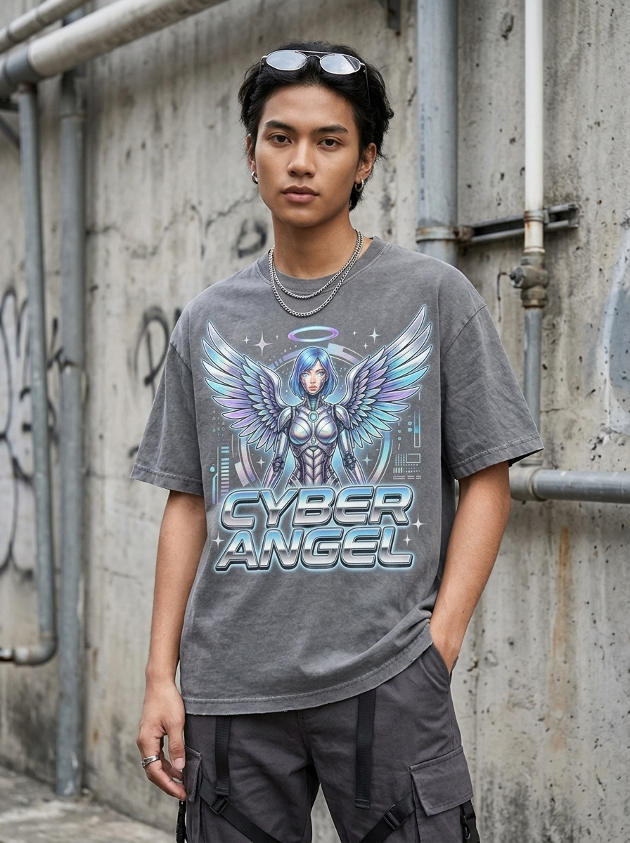 T-Shirt Oversize Cyber Angel – getragen