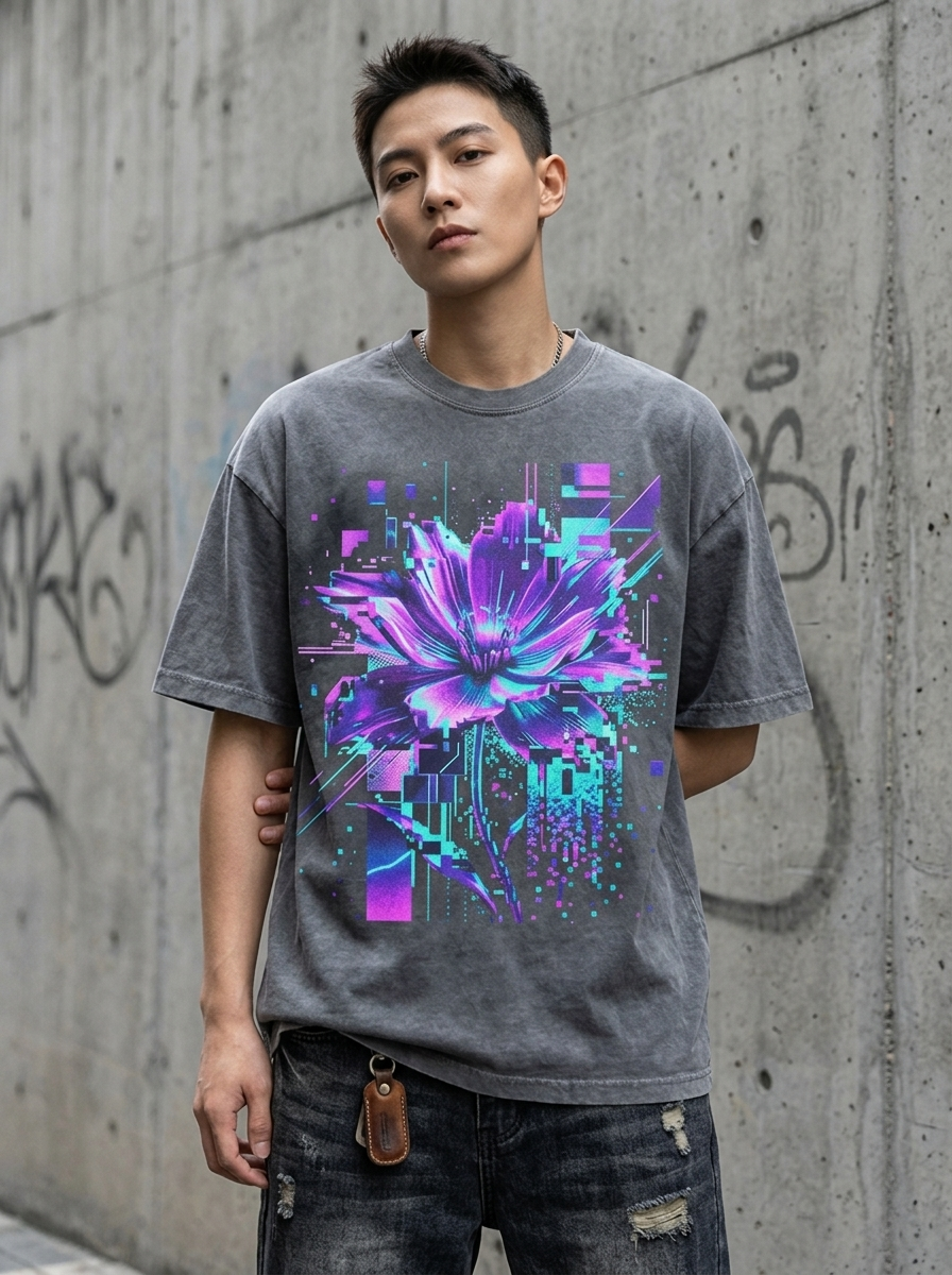 T-Shirt Oversize Cyber Bloom – getragen