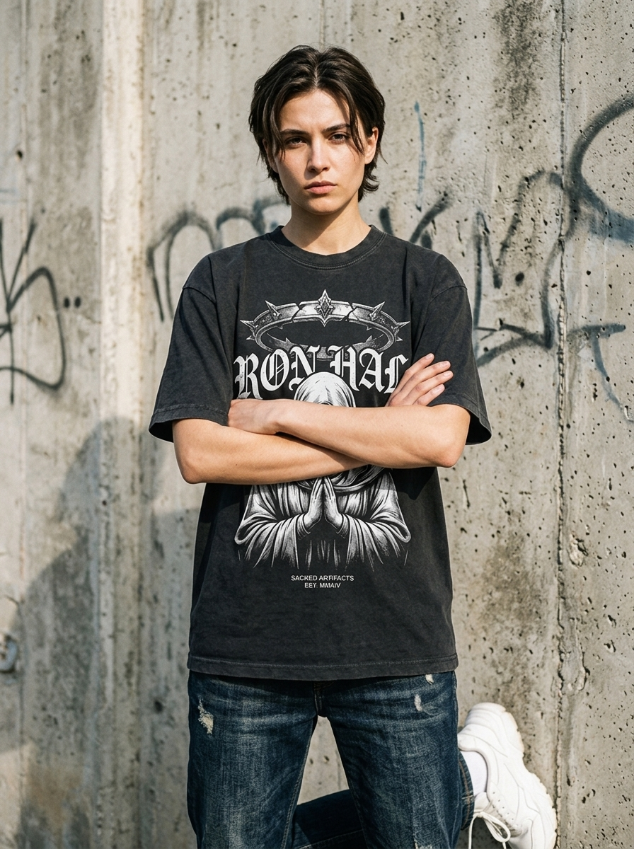 T-Shirt Oversize Iron Halo – getragen