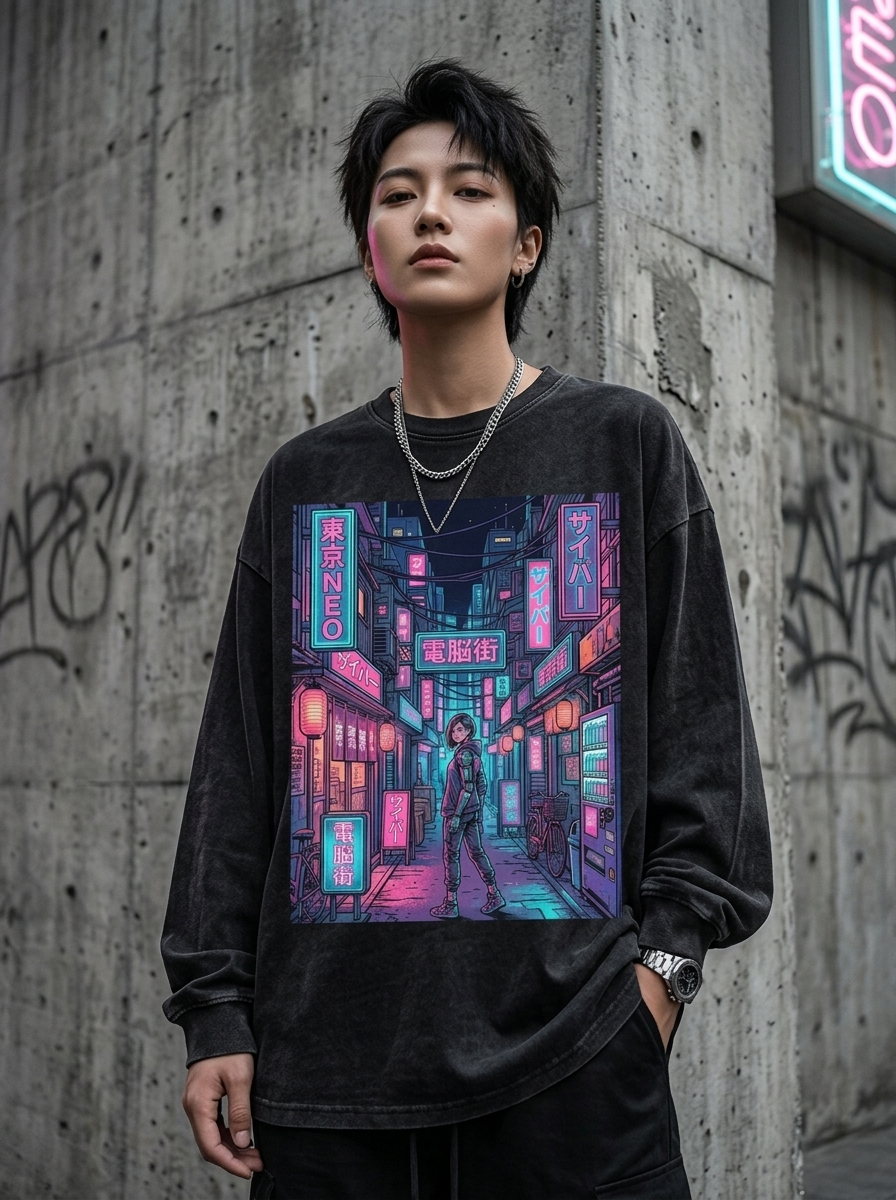 T-Shirt Oversize Neon Tokyo – getragen