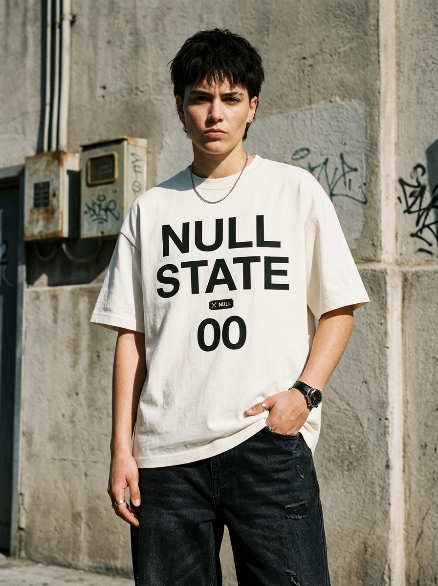 T-Shirt Oversize Null State – getragen