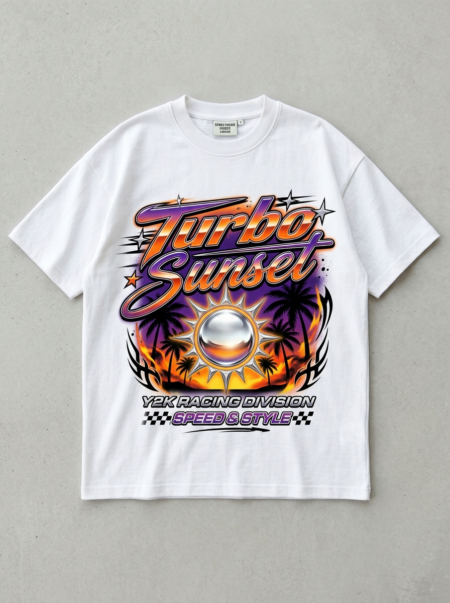 T-Shirt Oversize Turbo Sunset – Vorderansicht