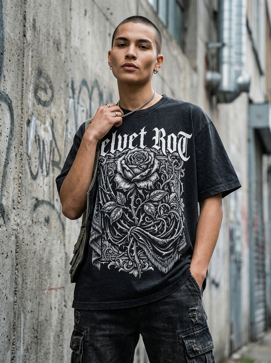 T-Shirt Oversize Velvet Rot – getragen